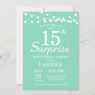 Invitación de cumpleaños sorpresa 15 menta verde