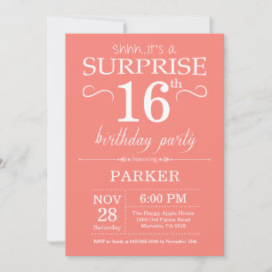 Invitación de cumpleaños sorpresa 16 coral