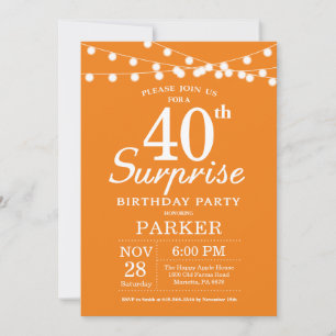 Invitación de cumpleaños sorpresa 40 naranja