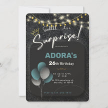 Invitación de cumpleaños sorpresa azul negro blanc
