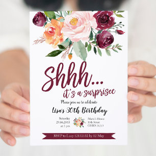 Invitación de cumpleaños sorpresa Blush y Marsala