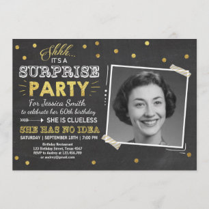 Invitación de cumpleaños sorpresa Chalkboard Gold