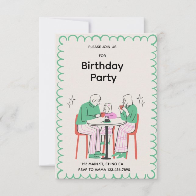 Invitación de cumpleaños sorpresa con acuarela azu (Anverso)