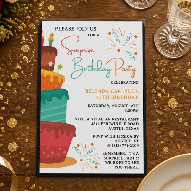 Invitación de cumpleaños sorpresa con torre de pas (Subido por el creador)