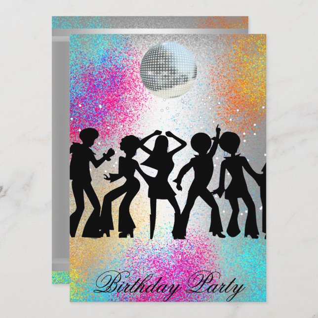 Invitación de cumpleaños sorpresa de baile Disco (Anverso / Reverso)
