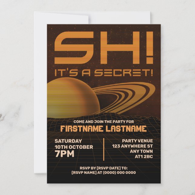 Invitación de cumpleaños sorpresa de retrowave nar (Anverso)