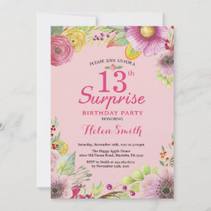 Invitación de cumpleaños sorpresa floral para muje