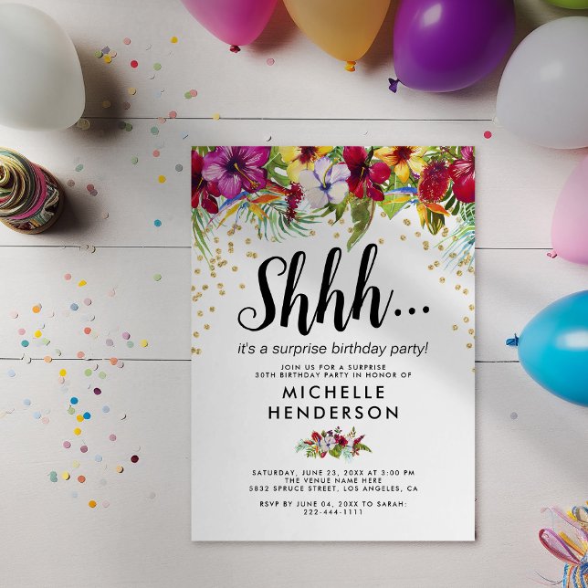 Invitación de cumpleaños sorpresa floral tropical (Subido por el creador)