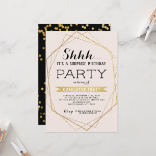 Invitación de cumpleaños sorpresa Gold Blush Shh