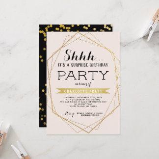 Invitación de cumpleaños sorpresa Gold Blush Shh