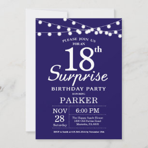 Invitación de cumpleaños sorpresa número 18 azul m