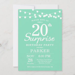 Invitación de cumpleaños sorpresa número 20 verde
