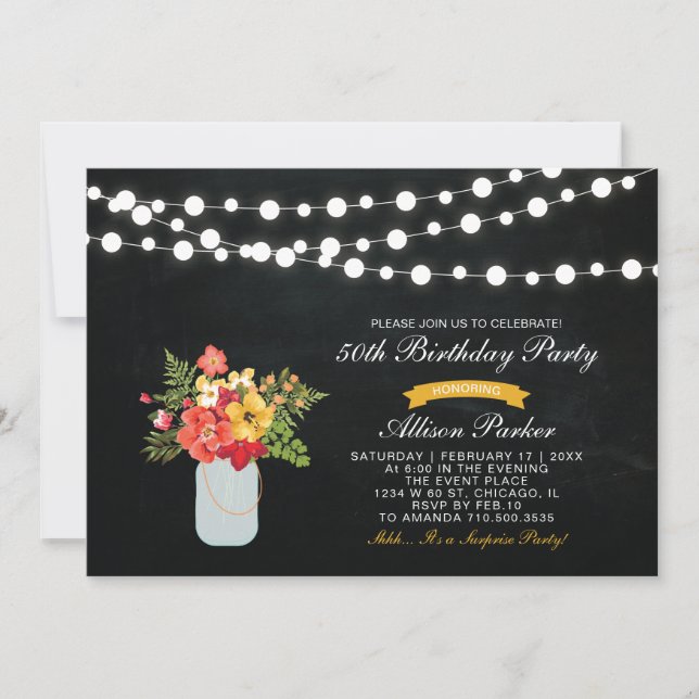 Invitación de cumpleaños sorpresa número 50 con pi (Anverso)