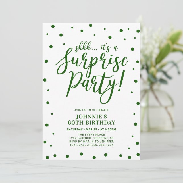 Invitación de cumpleaños sorpresa para adultos en  (Anverso de pie)