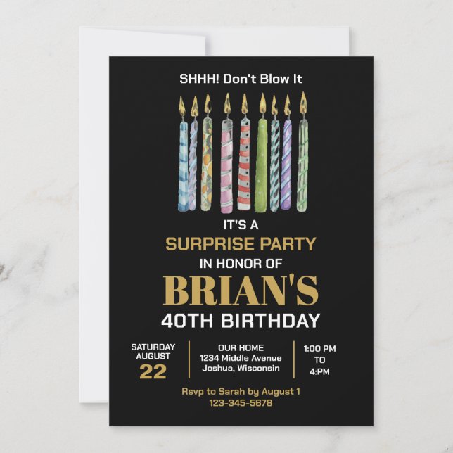 Invitación de cumpleaños sorpresa para cualquier e (Anverso)