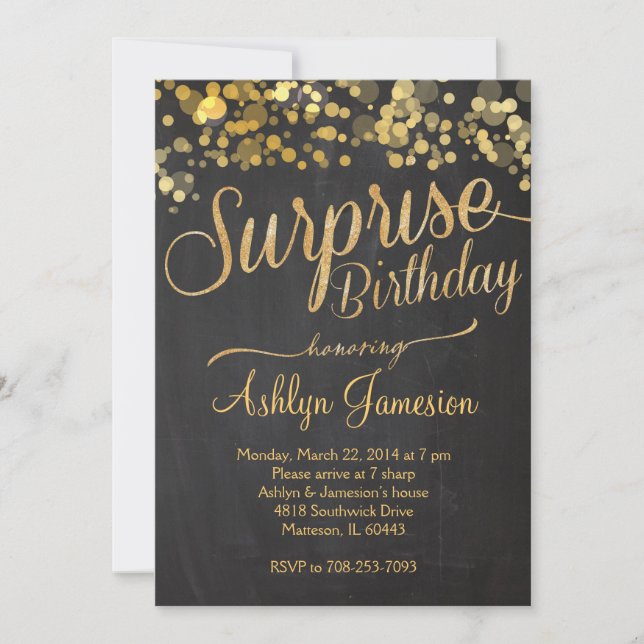 Invitación de cumpleaños sorpresa para Purpurina e (Anverso)