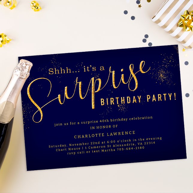 Invitación de cumpleaños sorpresa - Purpurina de m (Surprise Birthday Party Invitation )