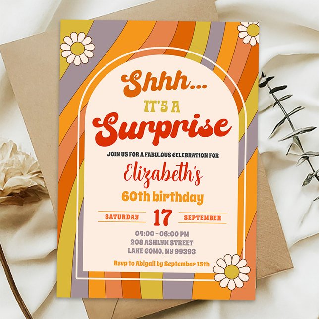 Invitación de cumpleaños sorpresa retro groovy (Subido por el creador)