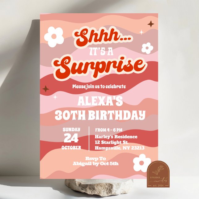 Invitación de cumpleaños sorpresa Retro Wavy (Subido por el creador)