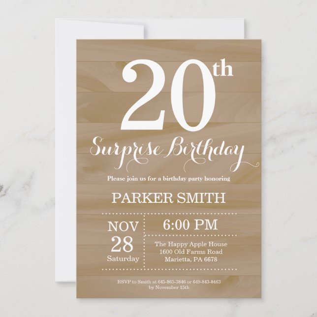 Invitación de cumpleaños sorpresa rústica número 2 (Anverso)