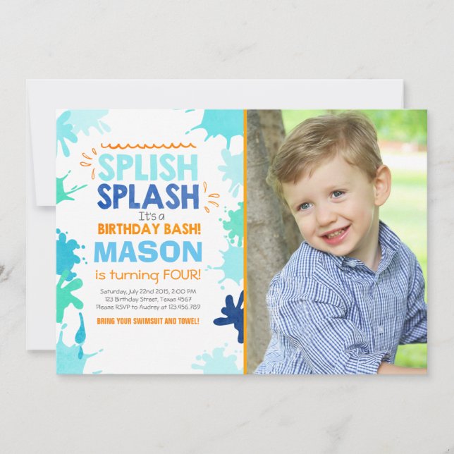 Invitación de cumpleaños Splash Chico (Anverso)