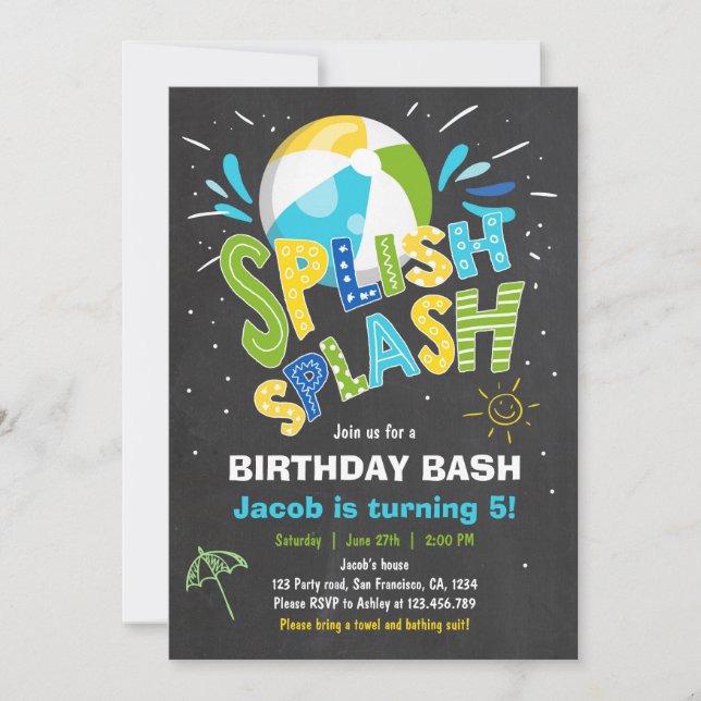 Invitación de cumpleaños Splish Splash fiesta de g (Anverso)