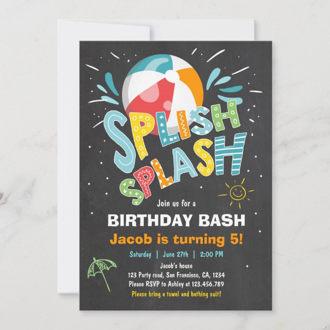 Invitación de cumpleaños Splish Splash fiesta de g (Anverso)