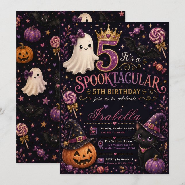 Invitación de cumpleaños Spooktacular 5 (Anverso / Reverso)