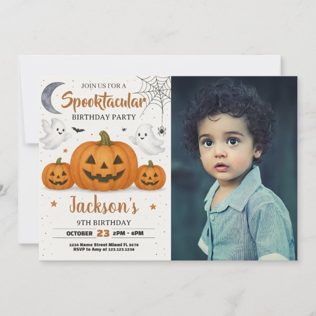 Invitación de cumpleaños Spooktacular con foto (Anverso)