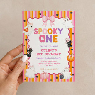 Invitación de cumpleaños Spooky One rosa de Hallow