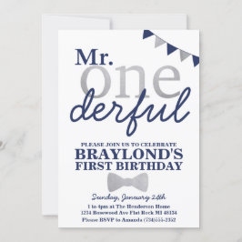 Invitación de cumpleaños Sr Onederful (azul marino