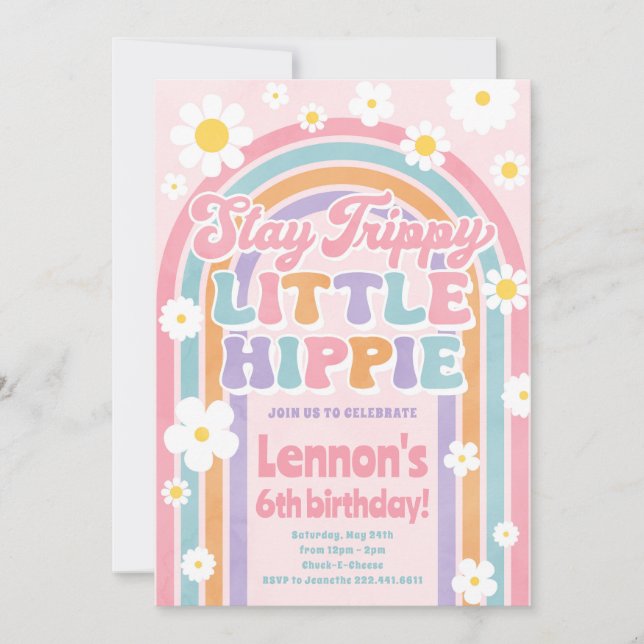 Invitación de cumpleaños "Stay Trippy Little Hippi (Anverso)