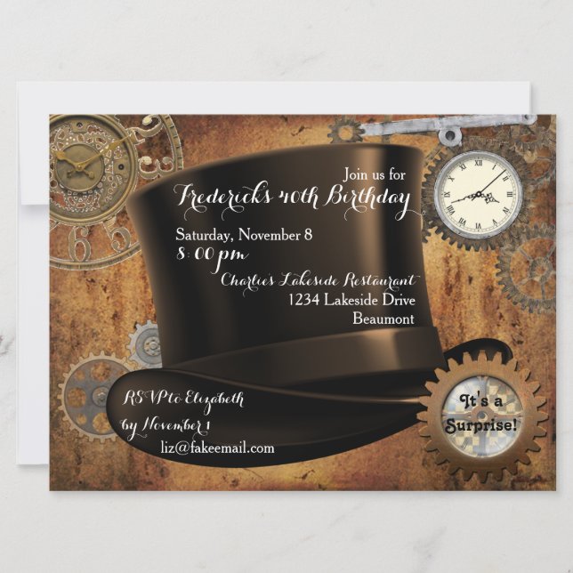 Invitación de cumpleaños Steampunk (Anverso)