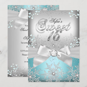 Invitación de Cumpleaños Stylish Silver Bow Blue J