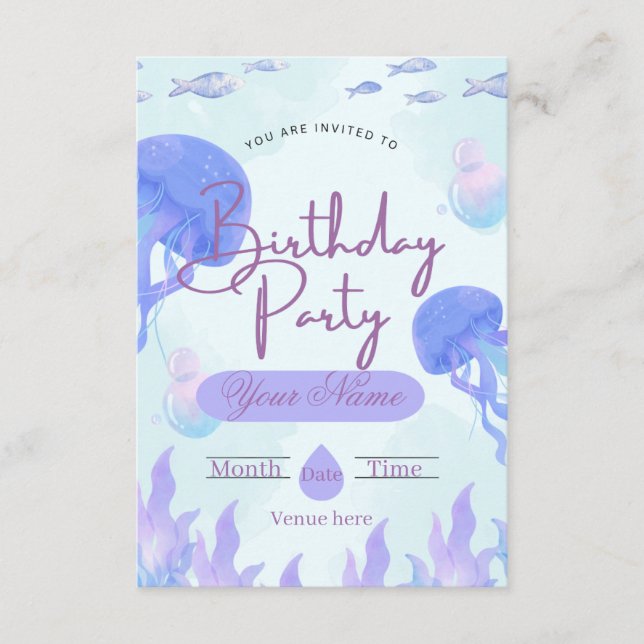 Invitación de cumpleaños submarina de medusas capr (Anverso)