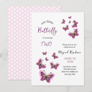 Invitación de cumpleaños Sueños de Mariposa Rosa