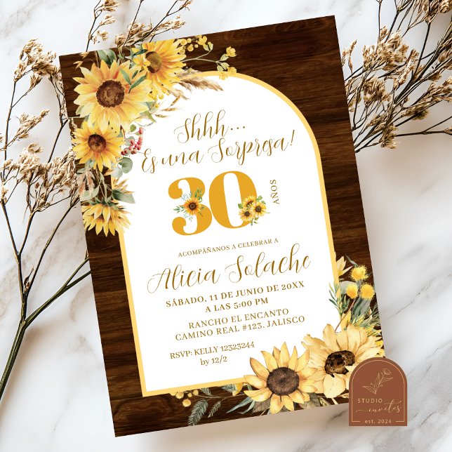 Invitación de cumpleaños Sunflower Rustic Sorpresa (Subido por el creador)