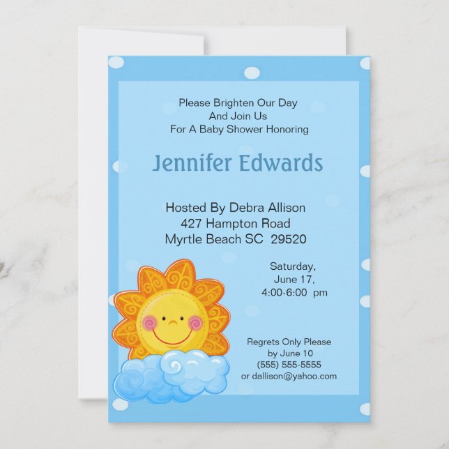 Invitación de cumpleaños Sunshine (Anverso)