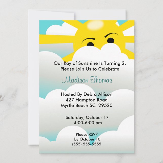 Invitación de cumpleaños Sunshine (Anverso)