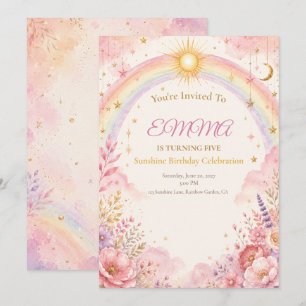 Invitación de cumpleaños Sunshine   Boho Pastel Ro