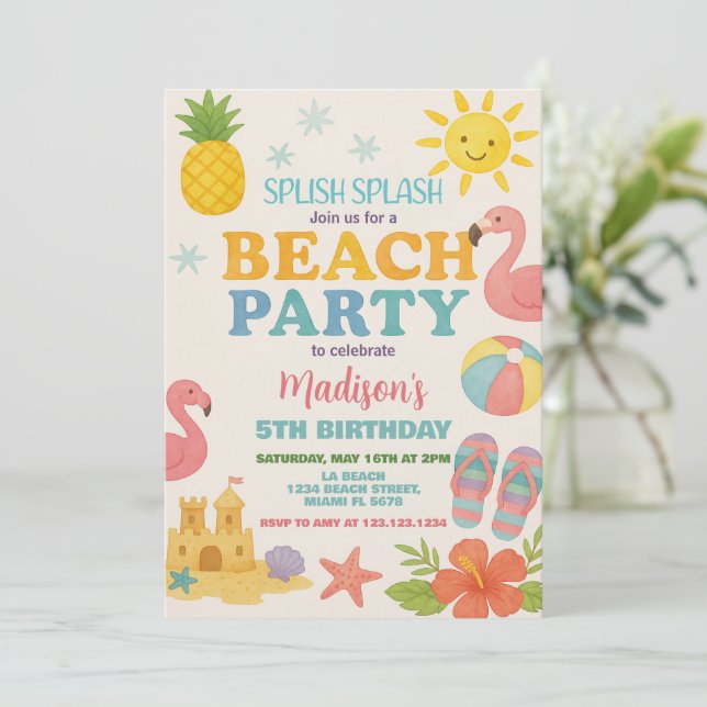 Invitación de cumpleaños Sunshine & Sea Beach para (Anverso de pie)