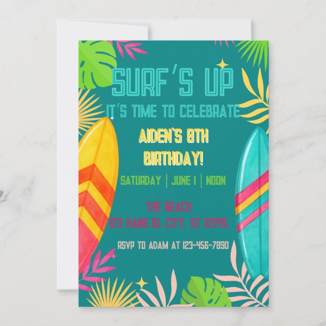 Invitación de cumpleaños Surf's Up (Anverso)