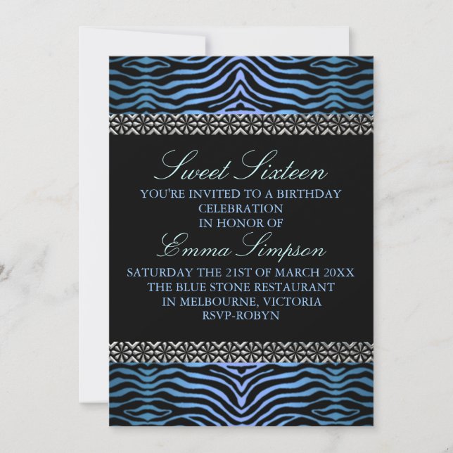 Invitación de cumpleaños Sweet16 con estampado de  (Anverso)