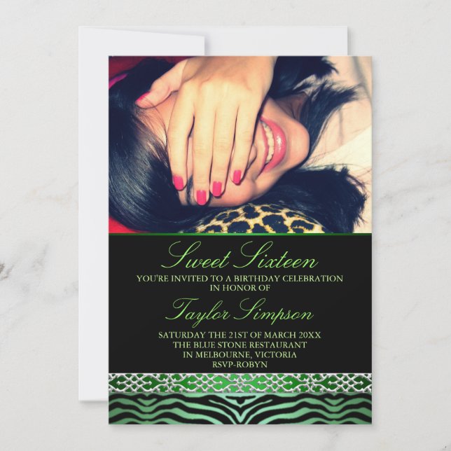 Invitación de cumpleaños Sweet16 con estampado de  (Anverso)