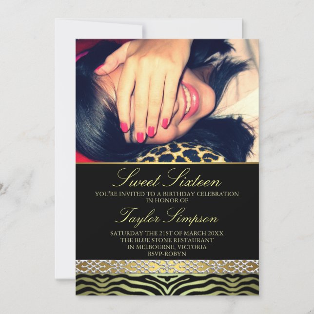 Invitación de cumpleaños Sweet16 con estampado de  (Anverso)