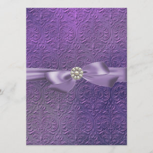Invitación de cumpleaños Sweet16 con lazo y damasc