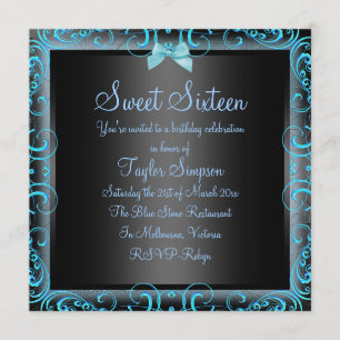 Invitación de cumpleaños Sweet16 con lazo y marco 