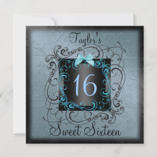 Invitación de cumpleaños Sweet16 con marco azul y 