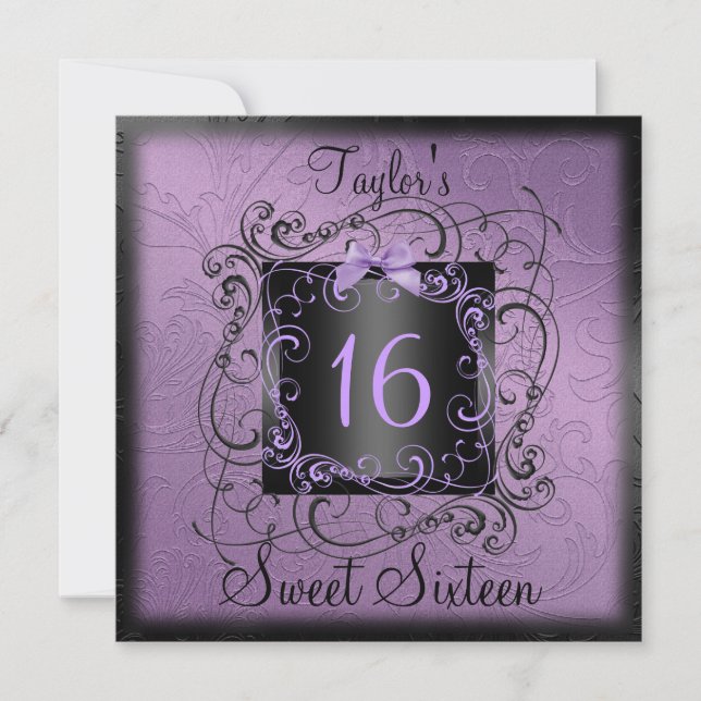 Invitación de cumpleaños Sweet16 con marco morado  (Anverso)