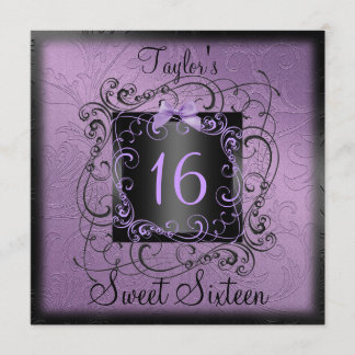 Invitación de cumpleaños Sweet16 con marco morado